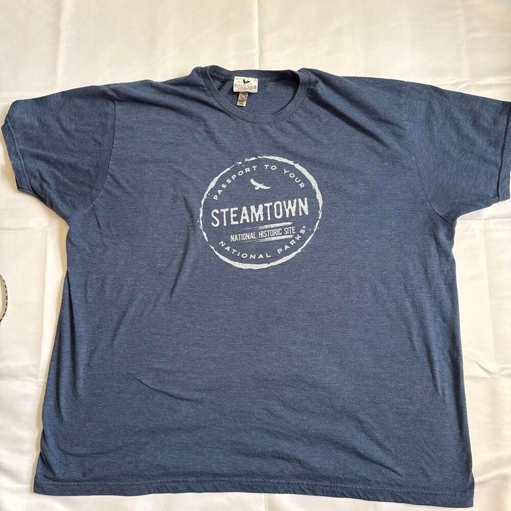 Steamtown Men's Navy and Blue T-shirt